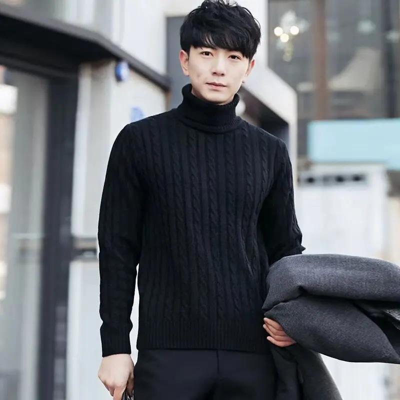 Свитер мужской с высоким воротом плотный теплый трикотажный двойным воротником |