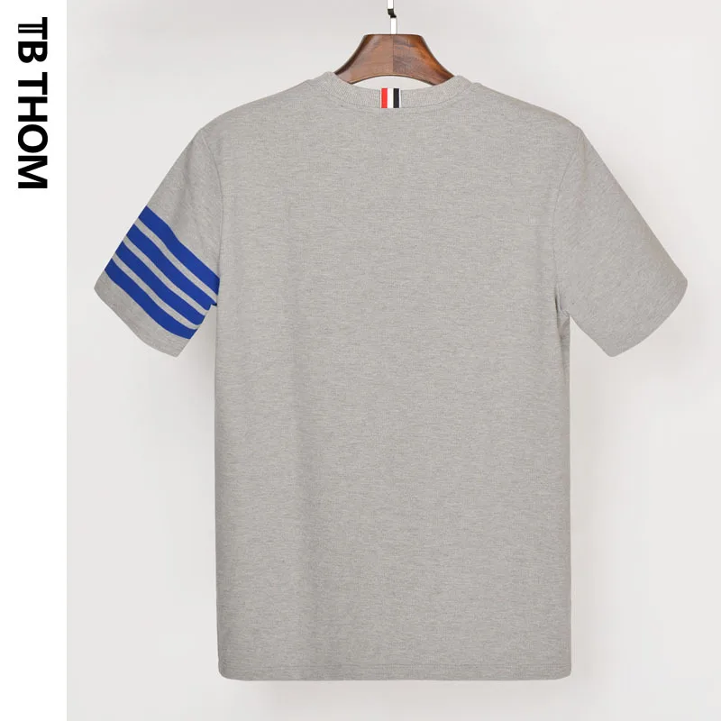 

men's TB THOM o-neck short sleve t-shirts with four dyed striped summer casual t-shirts men fashion tees for men gray color