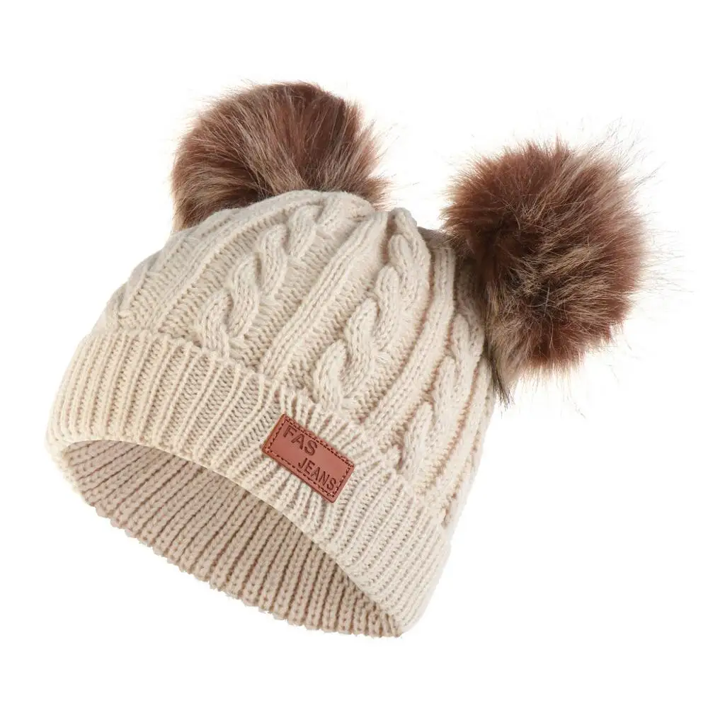 Зимняя детская вязаная шапка с двойным помпоном вязаные шерстяные детские шапки