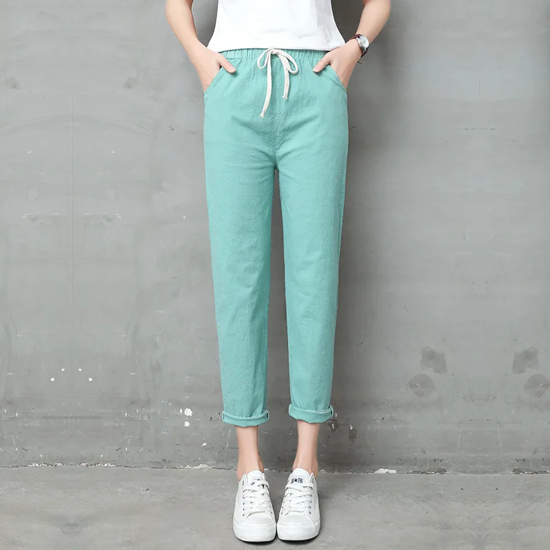 

Cotton and Linen Pants 2021 Summer Thin Straight Loose Casual Pants Women's Washed Pants Harlan Feet Pants Drawstring Sweatpants