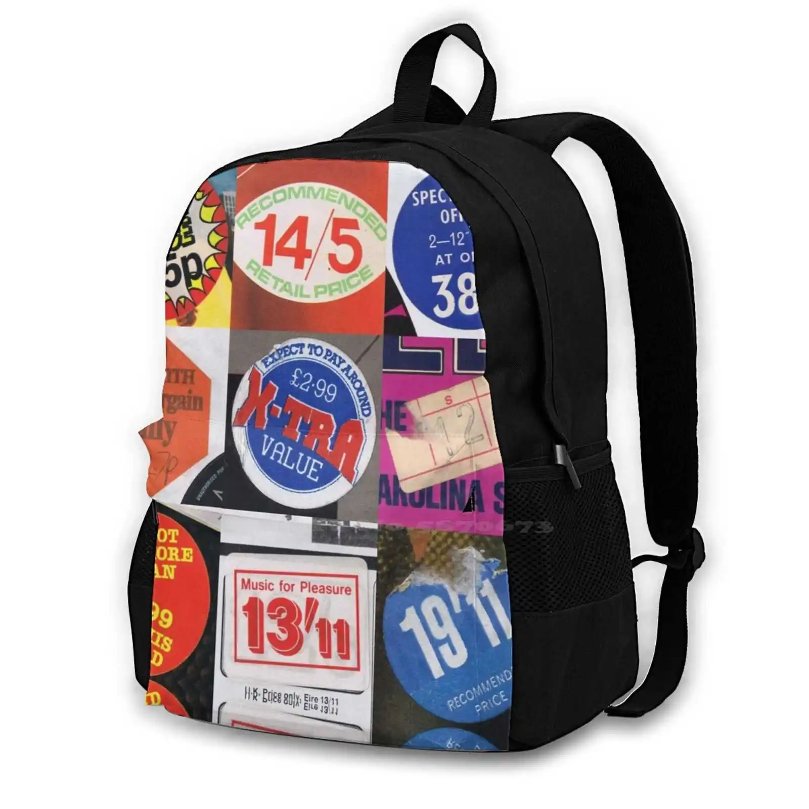 

Vintage Vinyl Price Stickers Rucksack Knapsack Storage Bag Backpack Vinyl Record Long Player 33 45 78 Rpm Album Single Ep