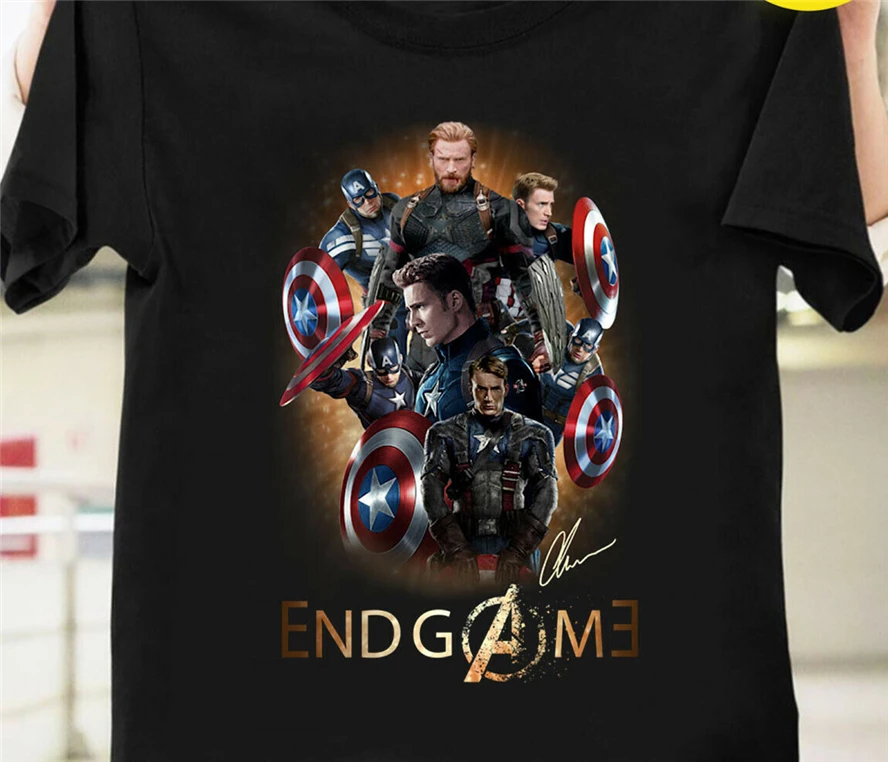 Мстители эндгейм Капитан Америка Эванс подписи футболка черный размер Classic