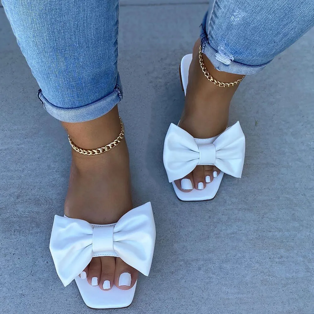 

DoraTasia 2020 New Fashion Large Size 43 Women Slides Low Heels Butterfly-knot Summer Outside Women Slippers