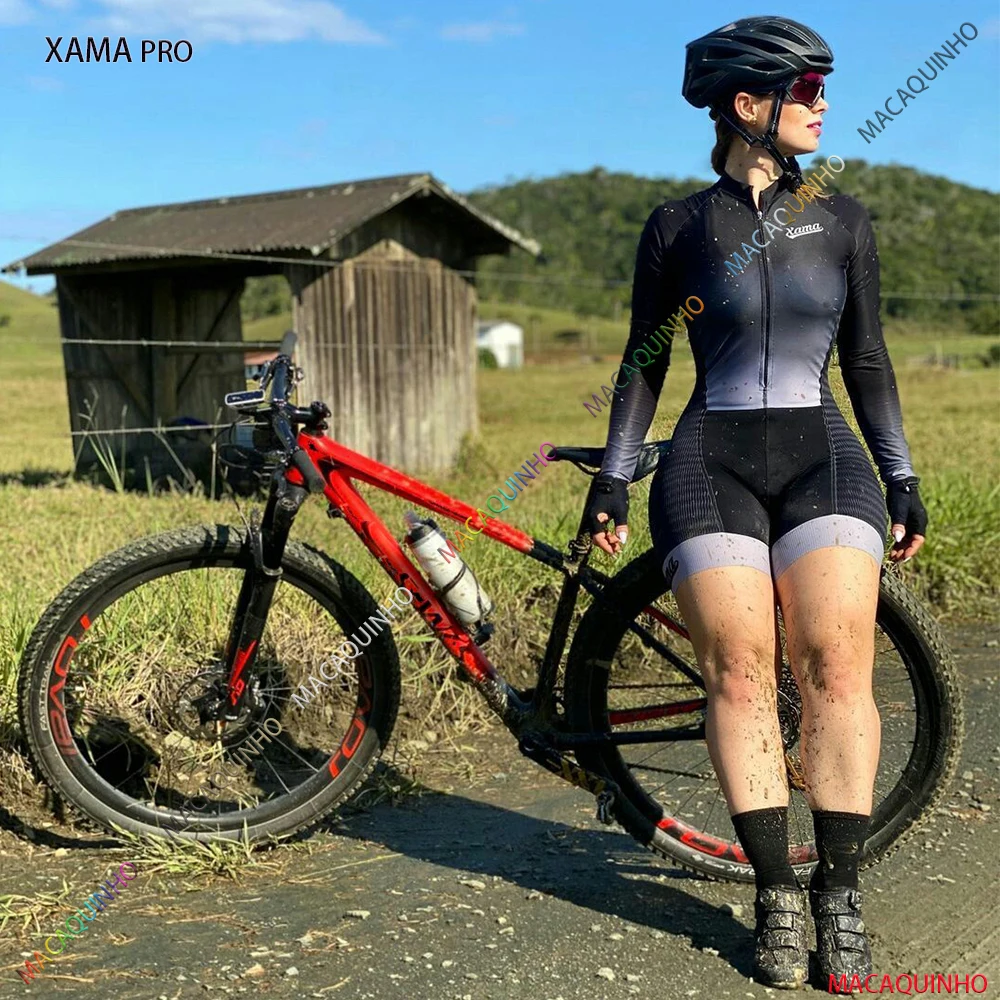 

XAMA Pro Women's Cycling Overalls Macacão Ciclismo Feminino Roupas Com Frete Gratis O Novo Mangas Compridas Macaquinho