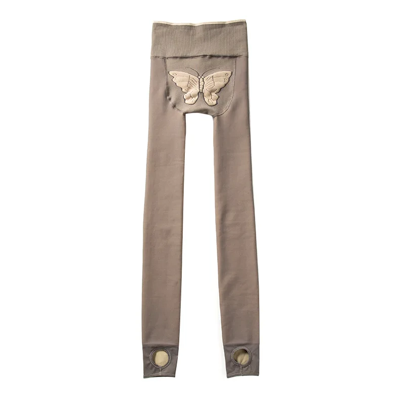 Butterfly Printing Gray Imitation Skin Women Tights Female Winter Pantyhose Transparent Shiny Sexy Plus Velvet Fleece | Женская одежда