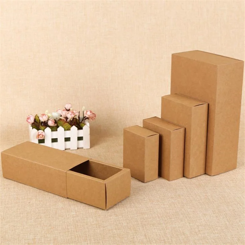 

10PCS Black Kraft Gift Packaging Cardboard Box Black Packing Gift Box Brown Paper Drawer Box Wedding Favor Delicate Drawer Box