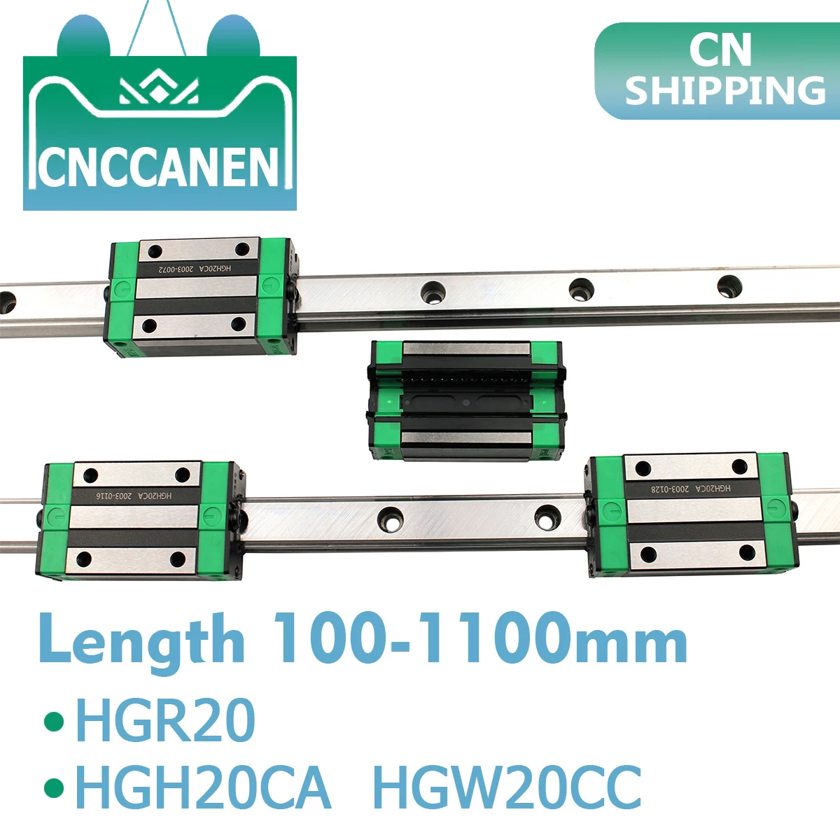 

2PCS HGR20 HGH20 Square Linear Guide Rail Any Length+4PCS Slide Block Carriage HGH20CA /Flang HGW20CC CNC Parts Router Engraving