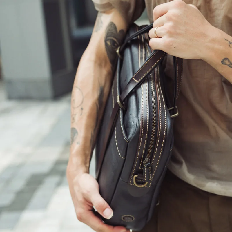 AETOO Cross leather handmade bag men's retro shoulder slanted cross hand-held travel business |