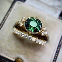 green stone gold ring set for women wedding engagement ring fashion jewelry 2021 new hot