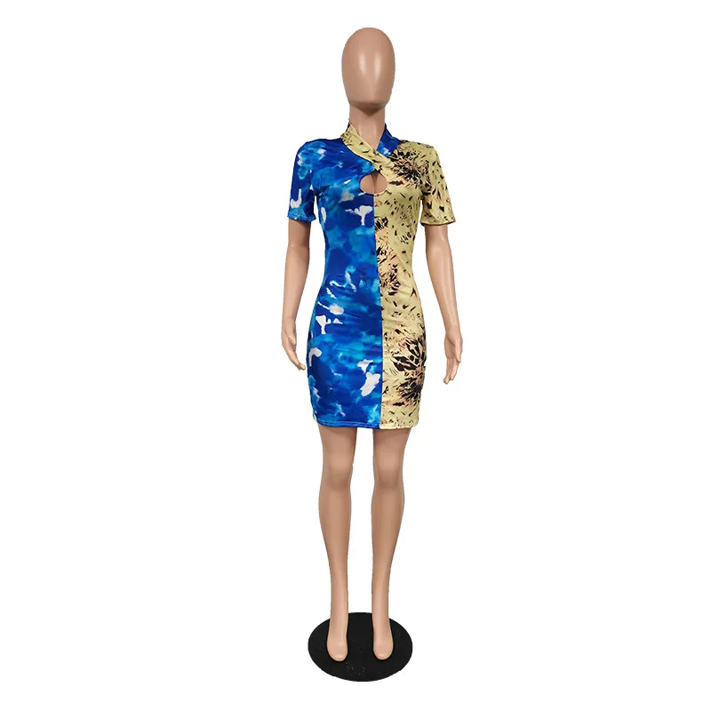 

Digital Print Sexy Cross Halter Women Skinny Women Short Dresses