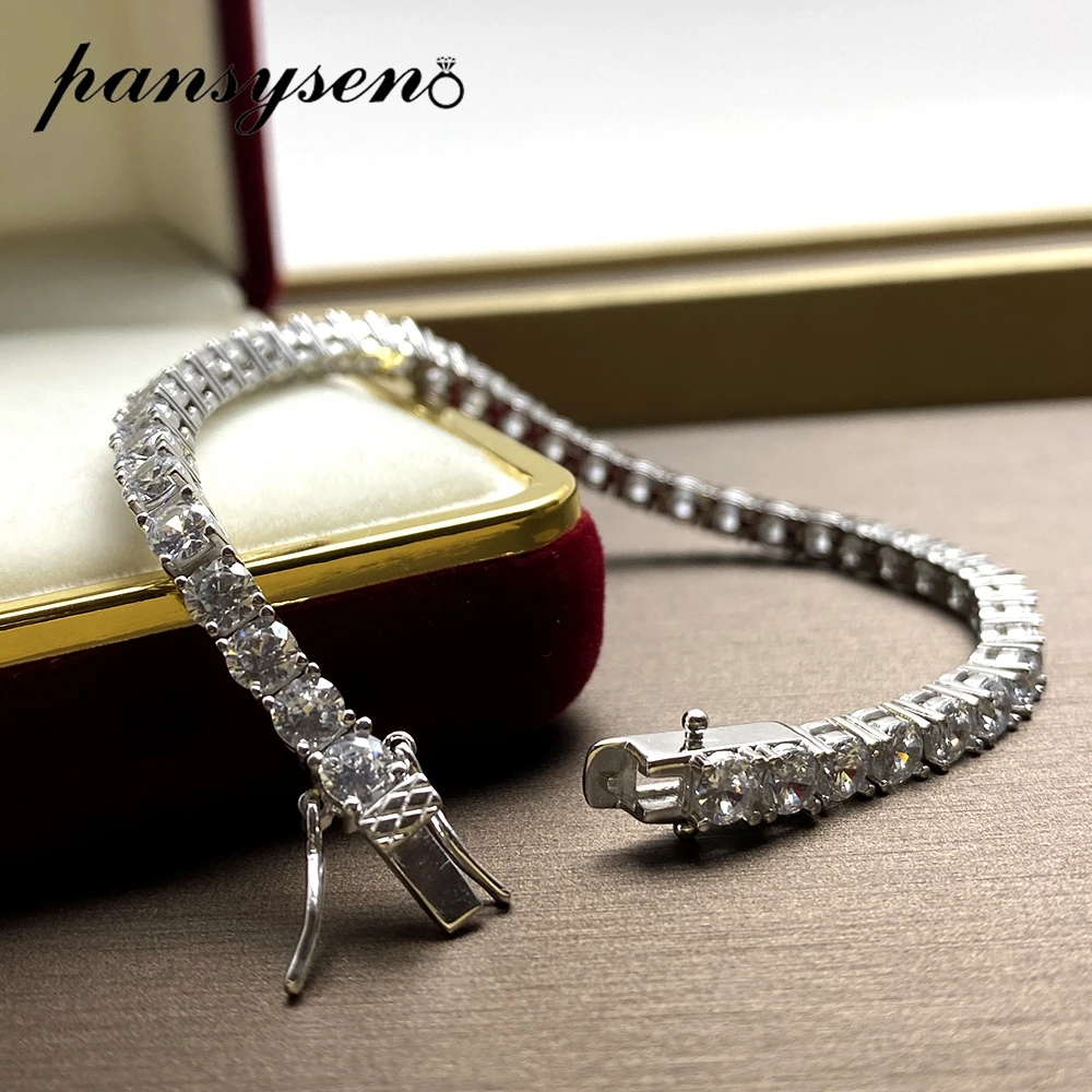 100% 925 Sterling Silver 4MM Simulated Moissanite Diamond Gemstone Charm Bracelets for Women Wedding Fine Jewelry Drop Shipping