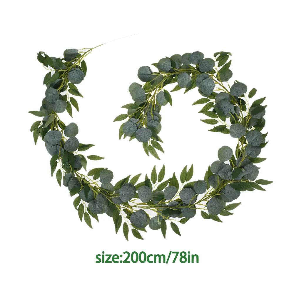 

2M Green Eucalyptus Leaves Garland Wisteria Artificial Flowers Rattan Fake Plant Silk Leaf Vines Wedding Birthday Party Decor