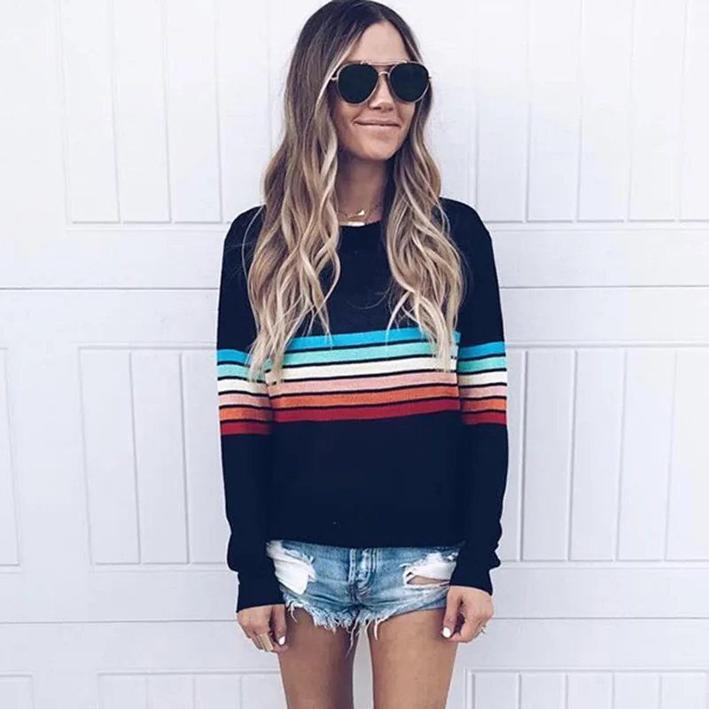 Женский тонкий вязаный свитер BHflutter Повседневный в полоску размера плюс 4XL с