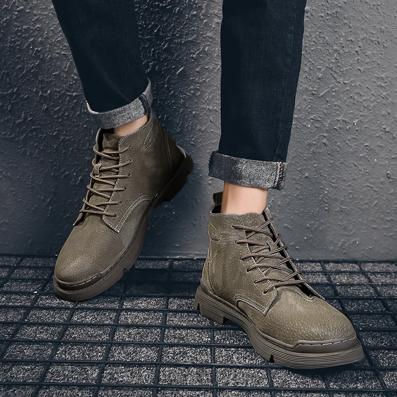 2020 Spring New Fashion Ankle Boots Men Locomotive Martin Wear Firm Vintage Winter Shoes High Top Leather Casual | Обувь