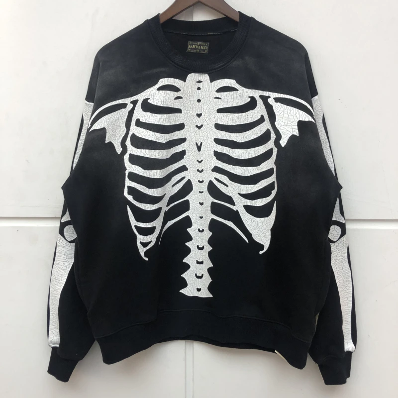 

Top Quality Crazing Printing Skeleton Bone Printing Kapital Sweatshirts Men Women Black Brown Hoodie Crewneck