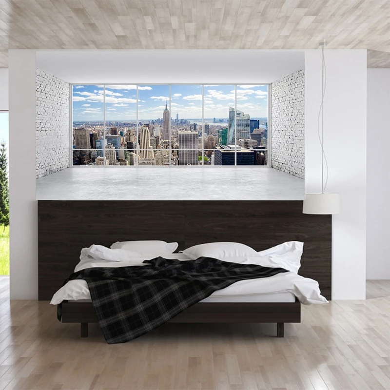 

2021 New Window Building 3D Headboard Wall Decal Art Vinyl Bedside Sticker Removable Mural Bedroom Home Decoration