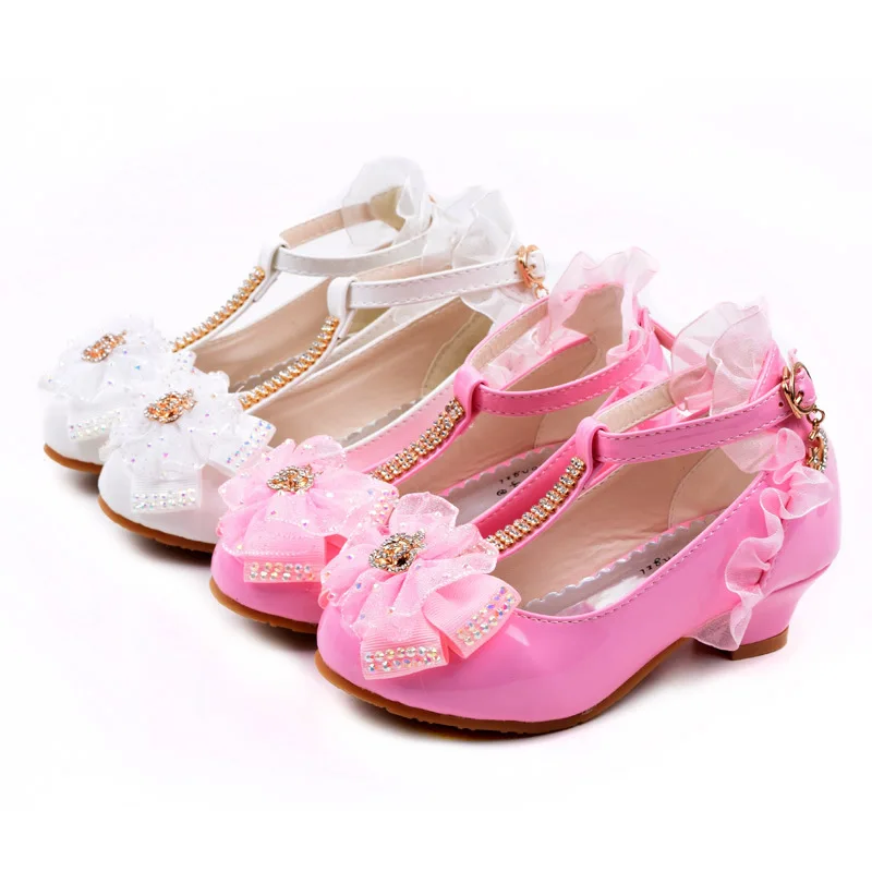 

Girls Party High Heels For Kids Princess RED Leather Shoe Footwear Children's Party Wedding Shoes Round Toe 1-3CM