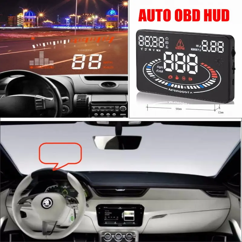 Car HUD Head Up Display For Skoda Superb/Yeti/Octavia 2009-2019 AUTO OBD HUD Safe Driving Screen Projector Refkecting Windshield