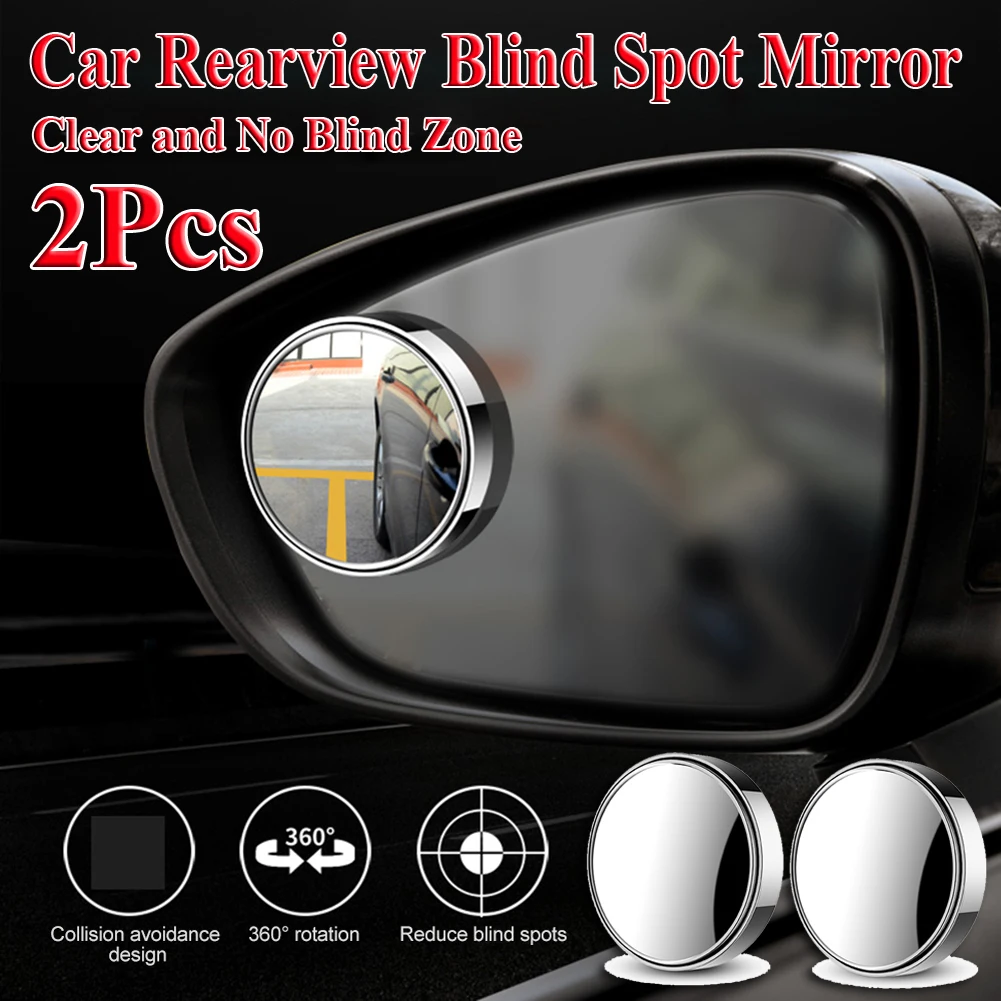 'New 2pcs Blind Spot Mirror 2'' Round Car Convex Mirror 360 Degree Adjustable Wide Angle Fogless Rear View Mirror Self Adhesive'