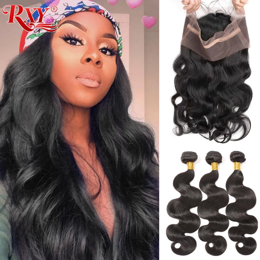 RXY Remy Hair 3 пучка s бразильские волнистые человеческие волосы пучки с фронтальной