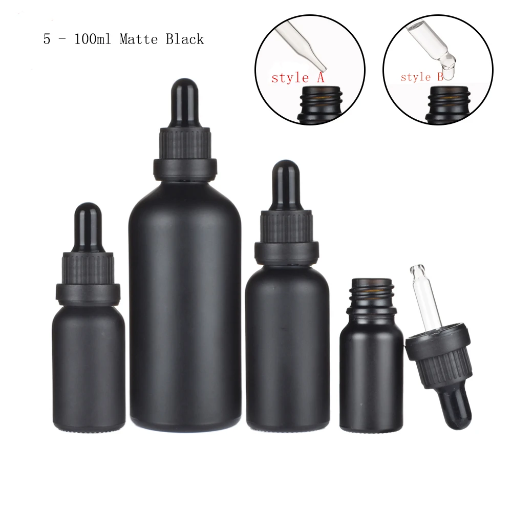 6pcs 5ml/10ml/15ml/20ml/30ml/50ml Empty Black Dropper Bottles Glass Essential Oil Liquid Aromatherapy Pipette Perfume Container
