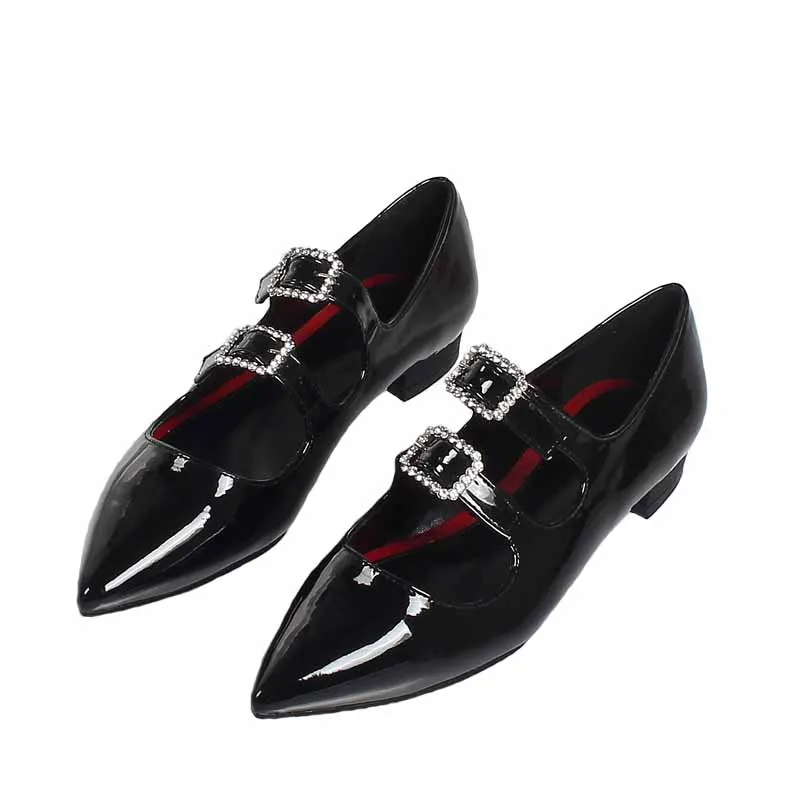 

Crystal Womens Derby Shoes Female Footwear British Style Casual Sneaker Pointed Toe Modis Patent Leather Ballet Flats Rhineston