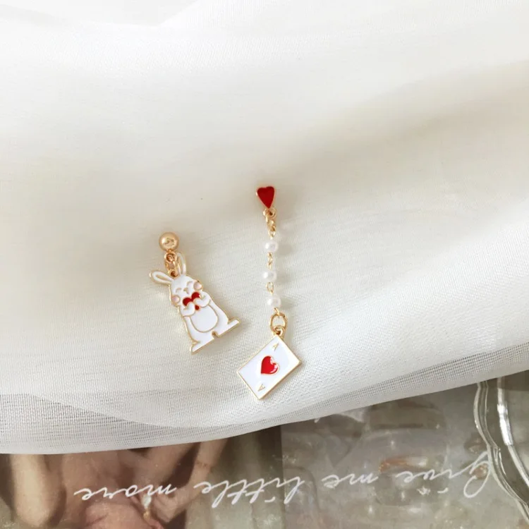 

Asymmetric Girls Beautiful Rabbit Fake Piercing Earings Cute Poker Funny Kids Earrings