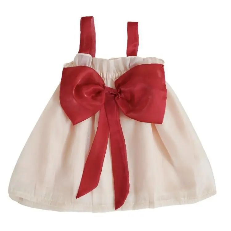 

Kids Baby Girls Summer Off Shoulder Patchwork Bow Knee-length Dress Toddler Children Casual Clothes 2-7Y