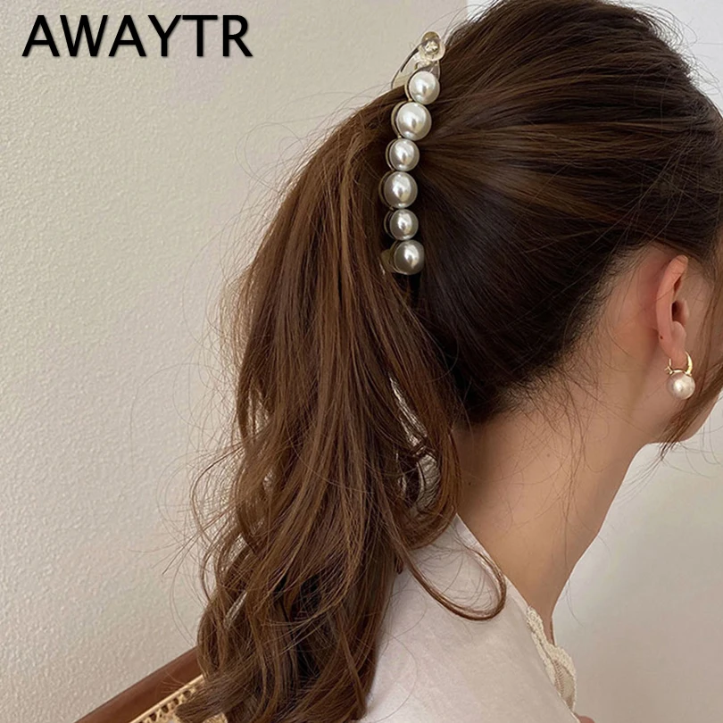 

AWAYTR 1Pc Pearls Hairpins Hair Clips Jewelry Banana Clips Headwear Women Hairgrips Girl Ponytail Barrettes Hair Pins Accessorie