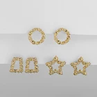 Новые Модные металлические гвоздики с геометрическим орнаментом Комплект сережек для женщин заявление маленький круглый круг звезда прямоугольник серьги в стиле ретро ювелирные изделия