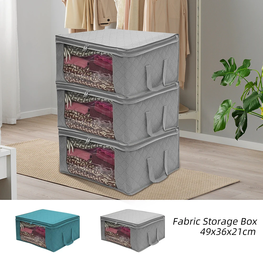 

Folding Storage Box Dirty Clothes Quilt Collecting Case Non-Woven Fabric With Zipper Moisture-proof Transparent Window 1pc