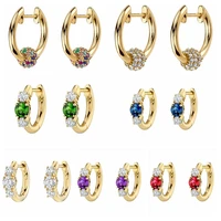 925 silver ear buckle colorful crystal hoop earrings for women luxurious cz huggie earrings fashion females party jewelry