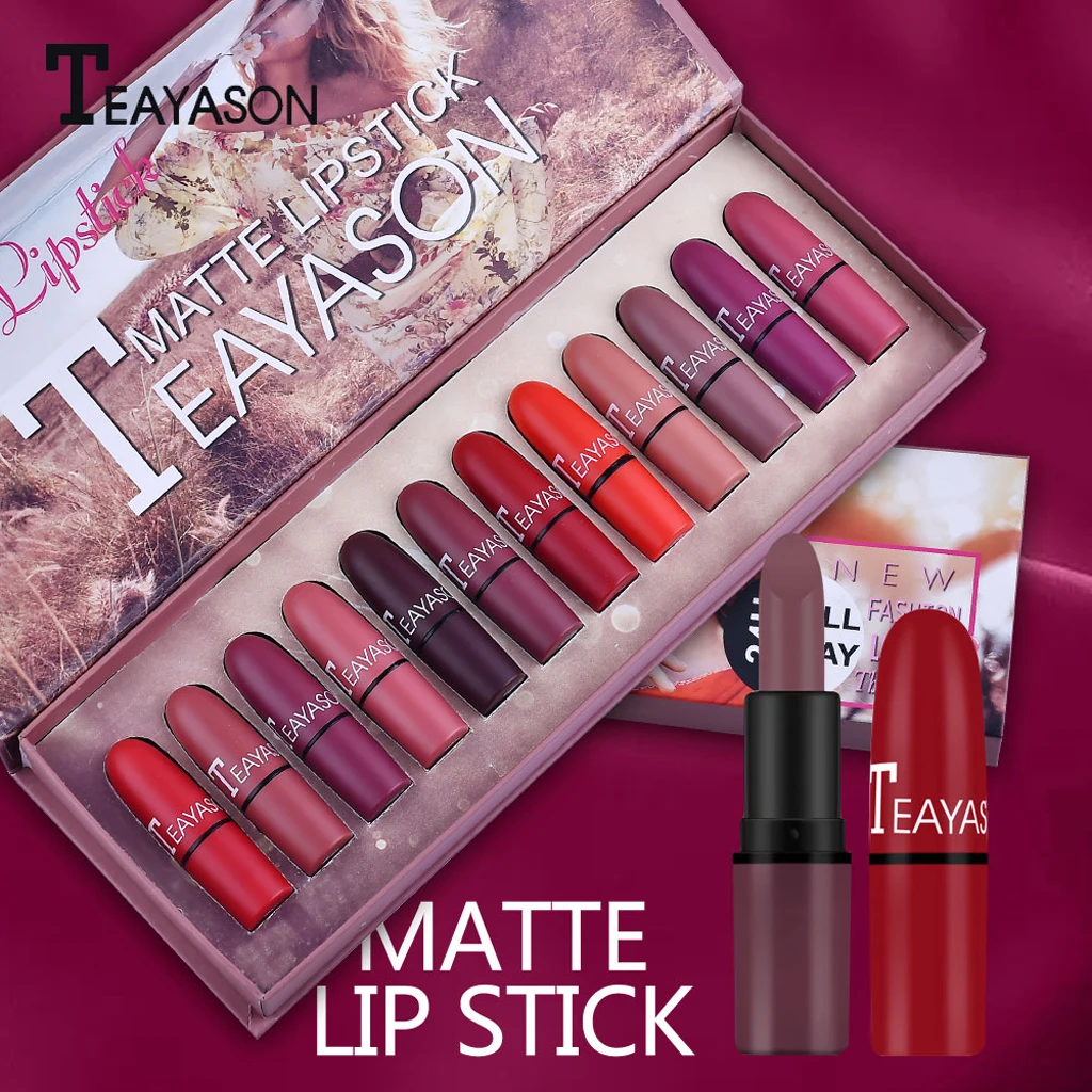 

A Box Of 12PCS Matte Lipstick Set, Non-Stick Cup Lipstick Kit For Women Girls Lips Makeup