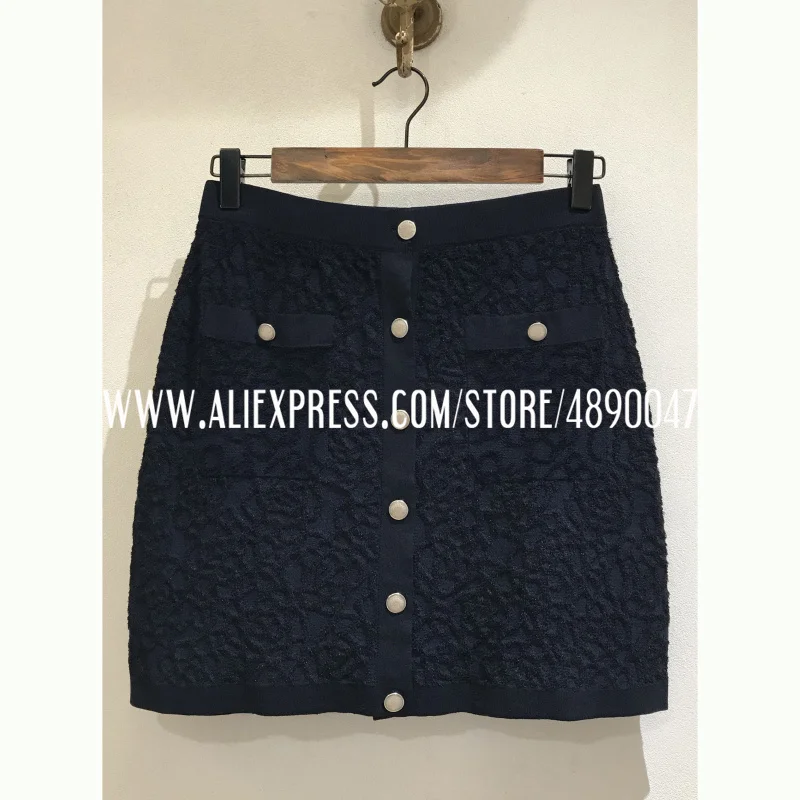 

Spring autumn women's skirts new mini skirts women's high quality knitted Embossed jacquard buttoned knitted skirt