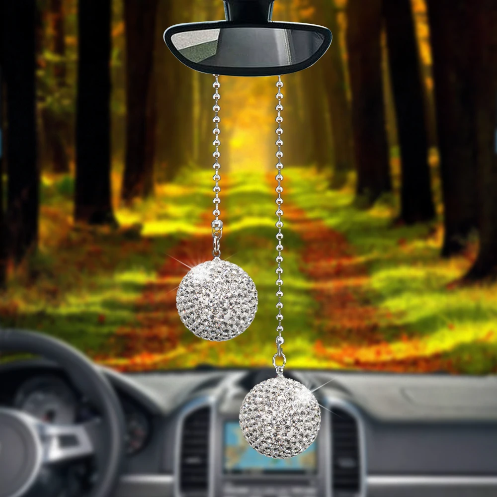 Fashion Bling Bling Diamond Crystal Ball Car Pendant Auto Decoration Women Men Car Rear View Mirror Ornament Hanging Gifts