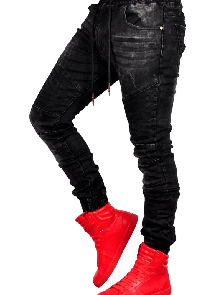 Men Black Jeans Fashion Slim Fit Elastic Waist Jogger Denim Jeans Hombre Casual Loose Hip Hop Denim Pants Pantalones Vaqueros