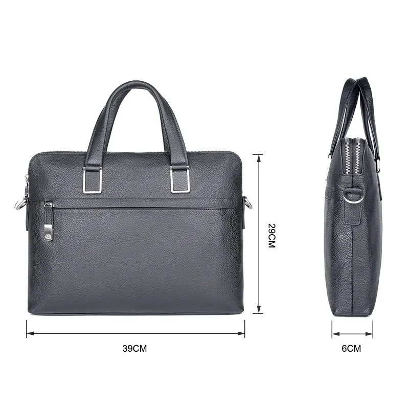 Nesitu Highend Black Chocolate Blue Genuine Leather 14'' Laptop Office Men's Briefcase Business Messenger Bag A4 Portfolio M7412