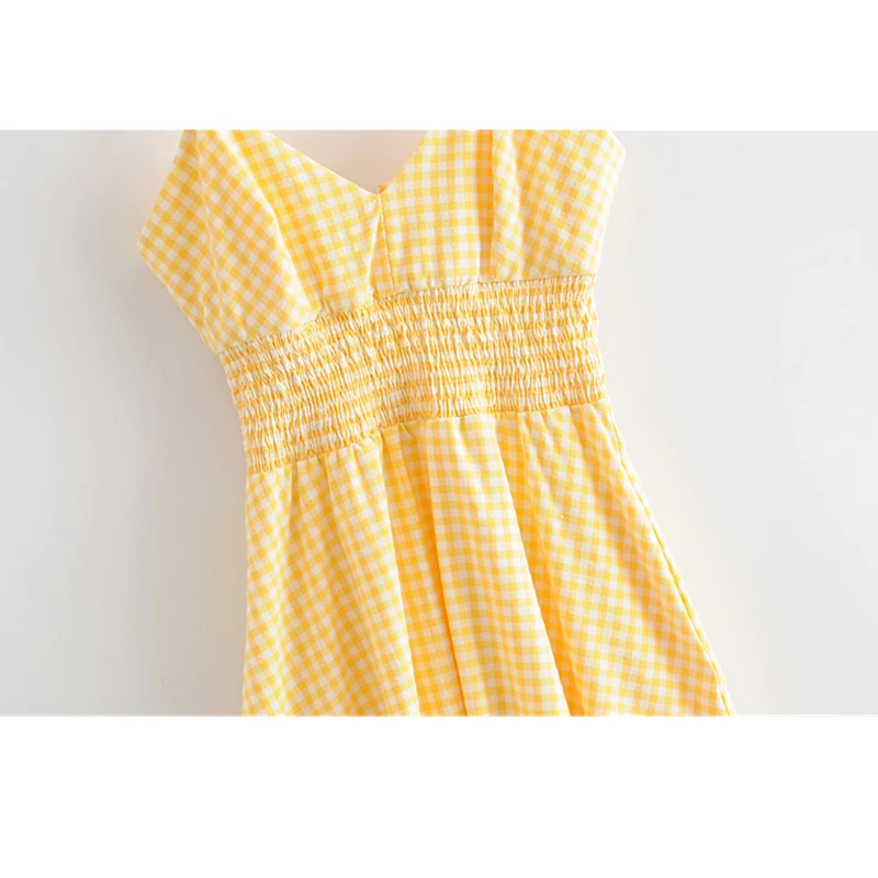Женская одежда GLAUKE желтое клетчатое платье без рукавов с эластичным поясом