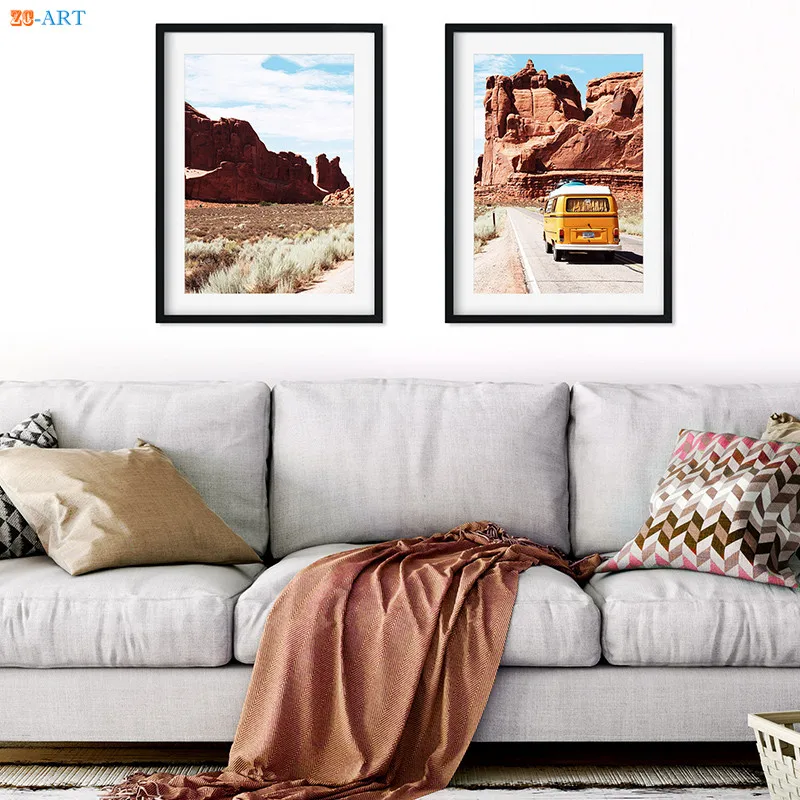 Черно белый пейзаж холст живопись кактус художественные принты плакат Дорожная