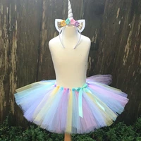 girls pastel unicorn tutu skirts kids ballet tulle pettiskirts tutus with ribbon bow and hairbow children party costume skirts