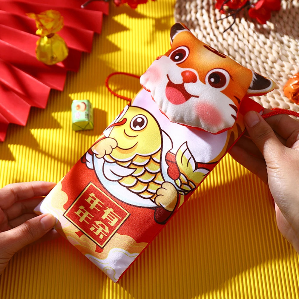 

2022 Chinese New Year Red Envelope with Shoulder Straps Lucky Money Bag Soft Red Packet for Money CandyHongBao Gift Bag