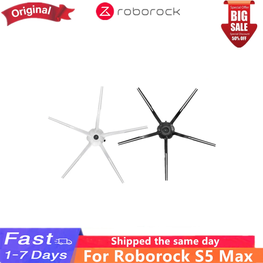 

Новинка 100%, оригинальный робот-пылесос Roborock S5 Max, черный/белый мягкий резиновый, с пятиугольной боковой щеткой, запасные части, аксессуары