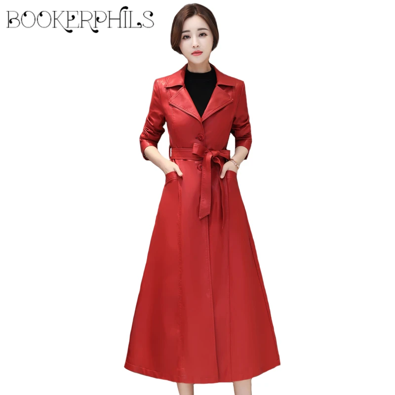 Женская Длинная кожаная куртка зима осень 2020 Дамские элегантные потертые пальто