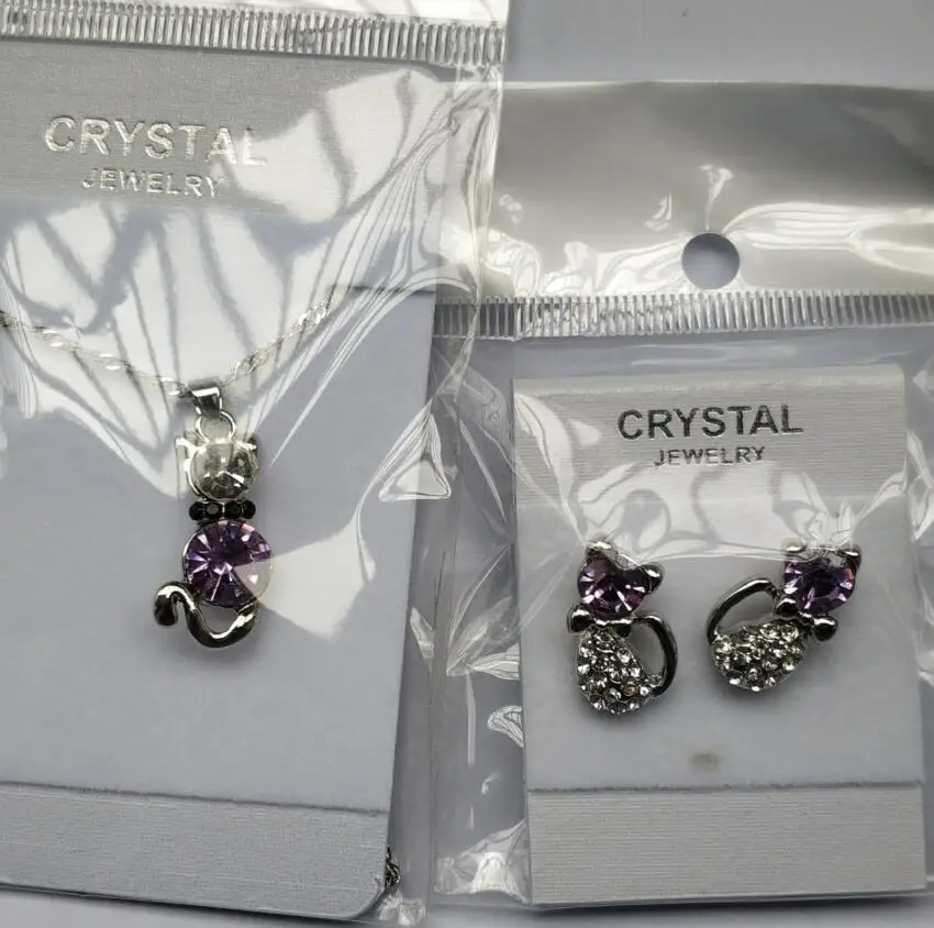 AAAA + с украшением в виде кристаллов милый кот catty кулон ожерелье серьги качества