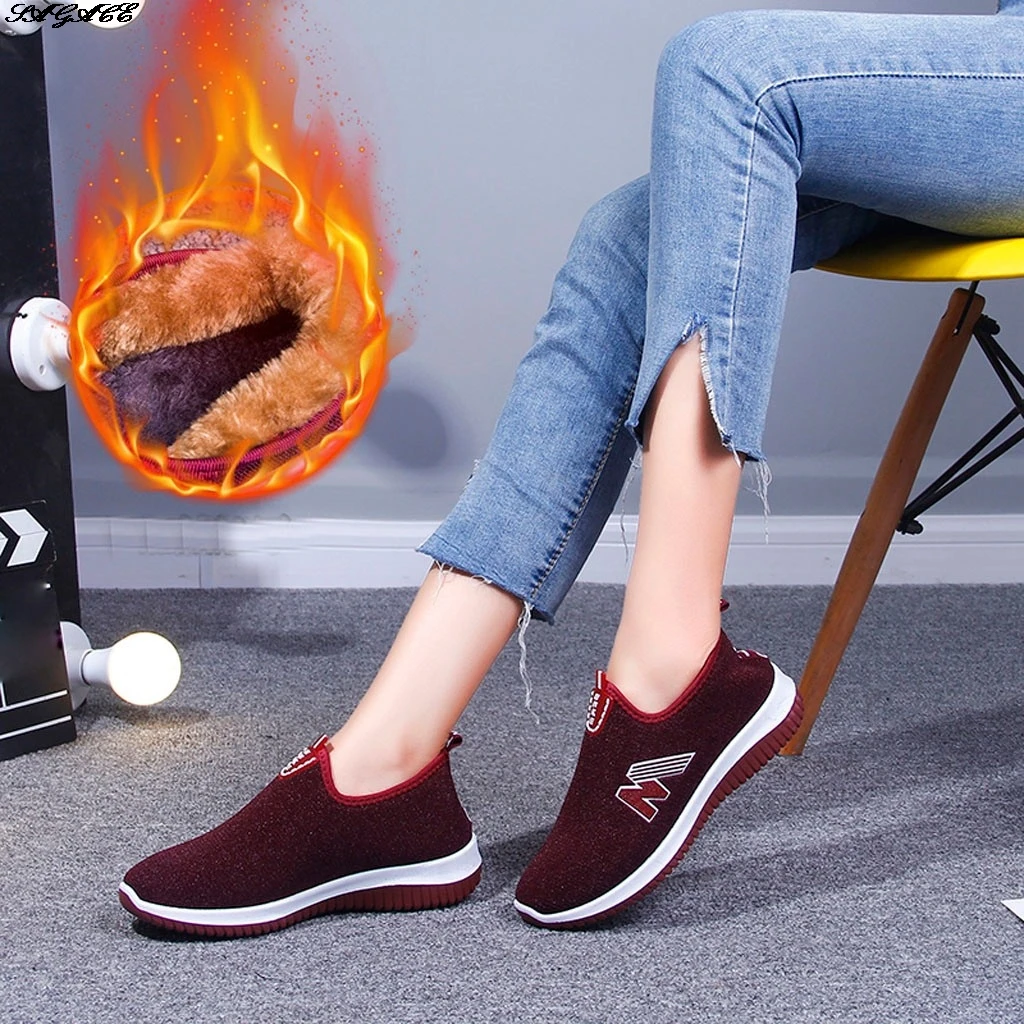 Женская зимняя теплая обувь на плоской подошве Спортивная из сетчатого