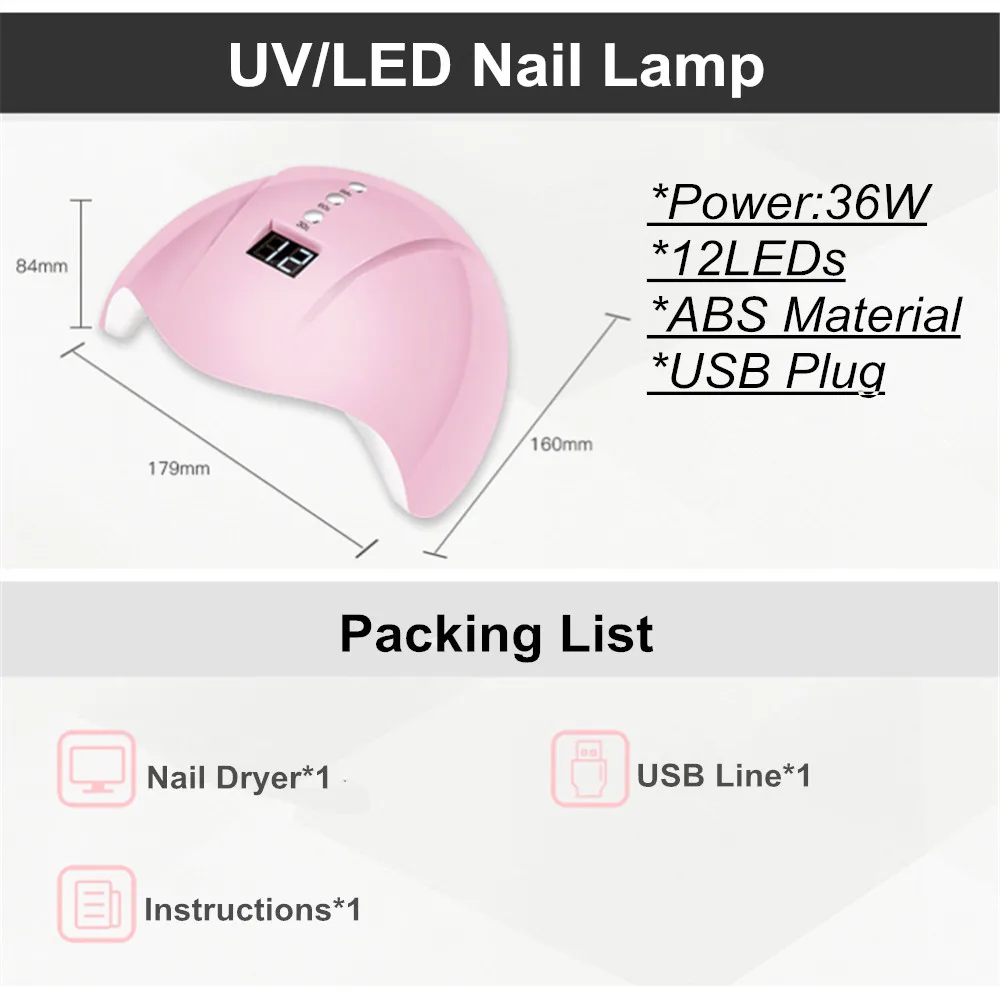 

36W UV Lamp For Manicure LED Nail Dryer Lamp Sun Light Curing All Gel Polish Drying UV Gel USB Smart Timing Nail Art Tools