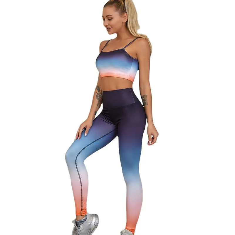 

2021 New Work Out Clothing Women Colourful Camisole Quick-Dry Casual Sports Suit Stretch Tight Clothing for Sportwear Beachwear