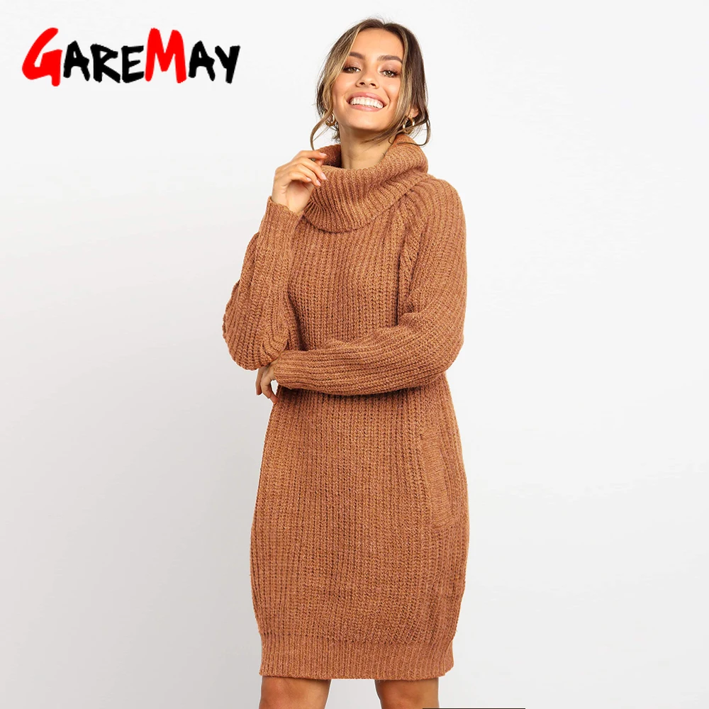 Платье-Свитер оверсайз с высоким воротником женские зимние платья женское