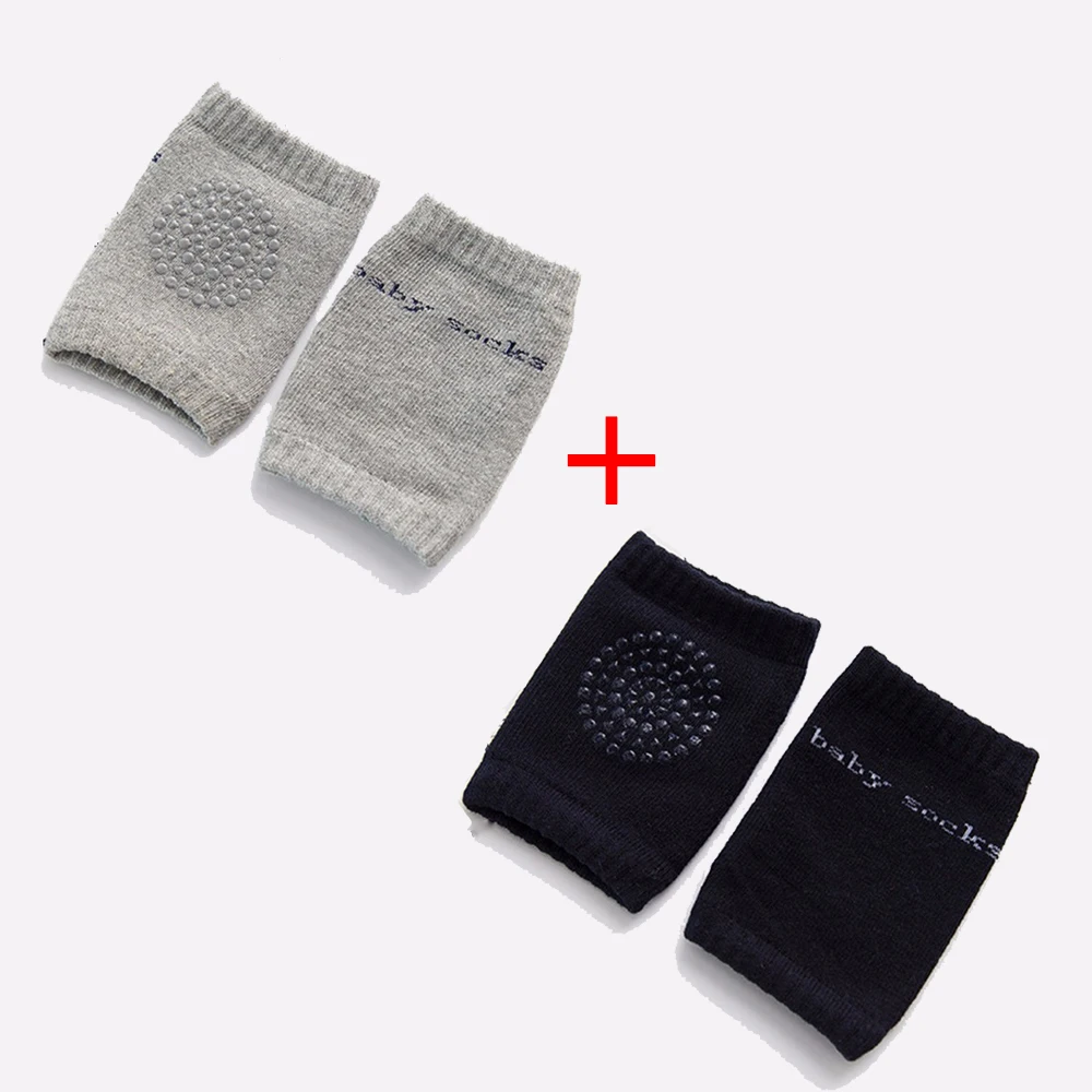 gray and black 2 пары детских наколенников, Детские Безопасные носки для ползания, хлопковые гетры с подушками для детей 1-3 лет - Цвет: gray and black