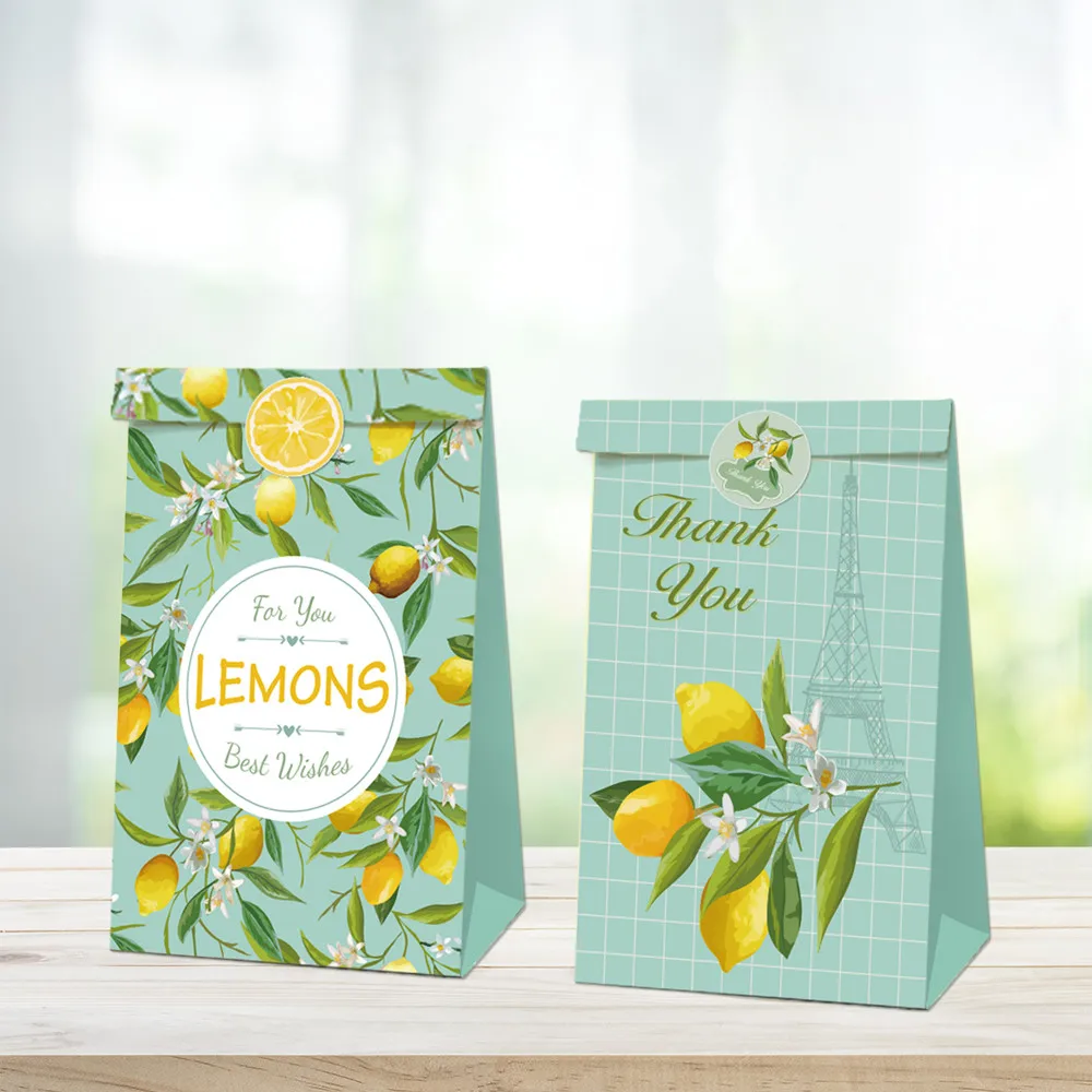 

12pcs Baby Shower Candy Bags Lemon Fruit Party Sticker Kids Birthday Gift Bags Lemon Party Decorations Paper Gift Packaging Bags